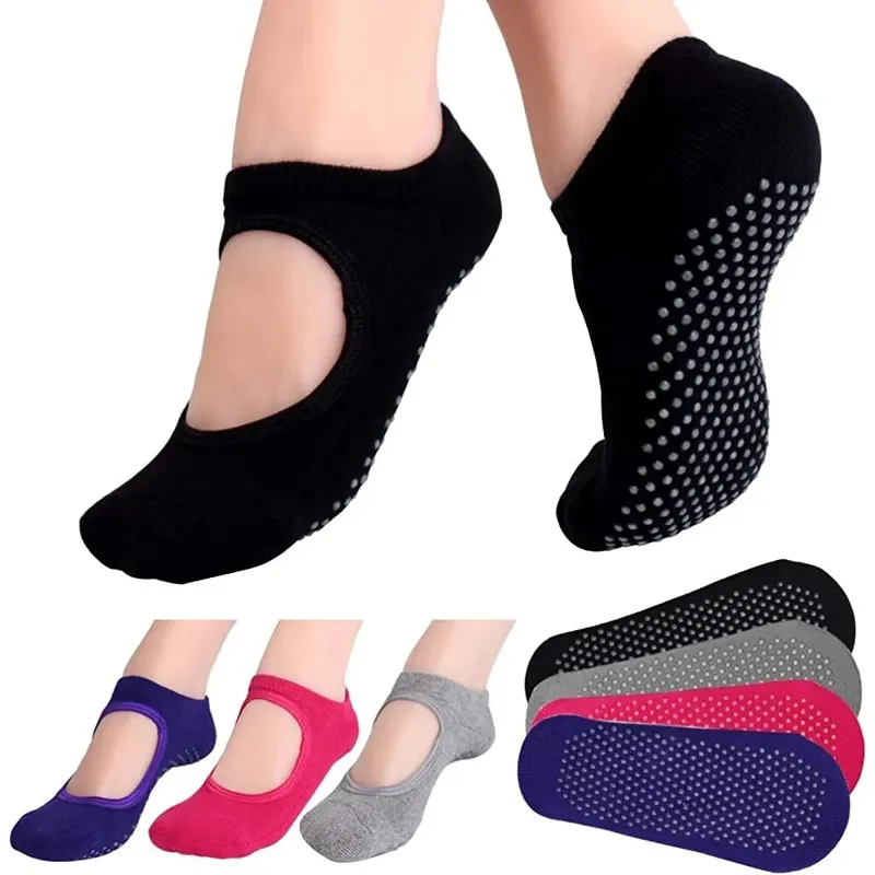 Pilate Yoga Workout - 1～3足セット、背中が開いたデザイン、滑り止め付き、フィットネス、ヨガ、ピラティス、バレエダンス、ジムでのワークアウトに最適な、綿素材の女性用スポーツソックス。