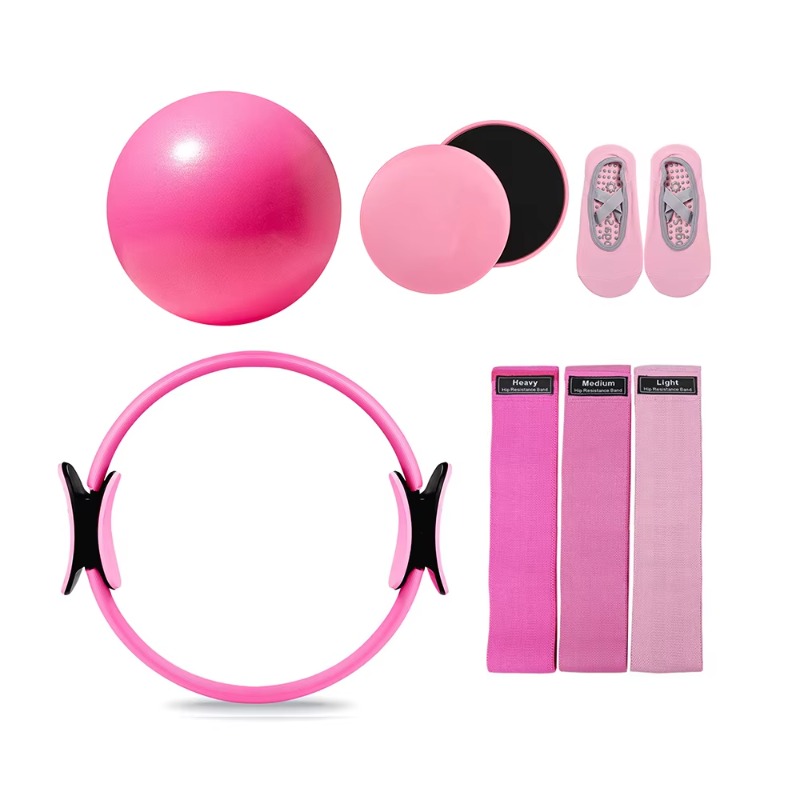 Pilate Yoga Workout - YTYIN ピラティス用アクセサリーキットセット。カスタマイズ可能なミニボール、ピラティスリング、ファブリック製のレジスタンスバンド、コアスライダー。エクササイズ、ヨガ、ワークアウトに最適。