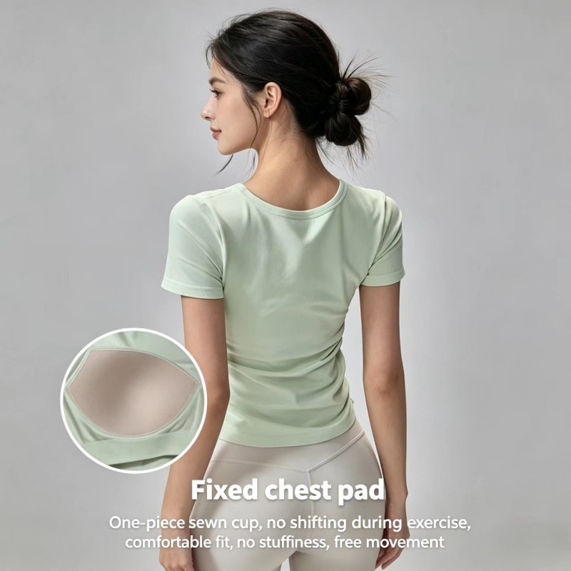夏用半袖パッド入りスポーツTシャツ 女性用 スリムフィット  - Pilate Yoga Workout のレビューと価格